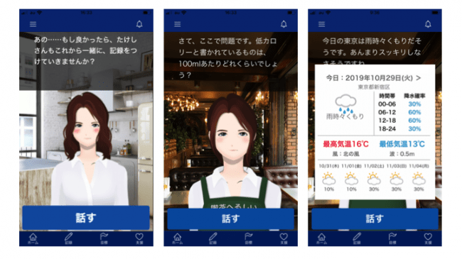 SOMPOヘルスケアサポートのアプリに導入されているSELFエンジンのデモ画面